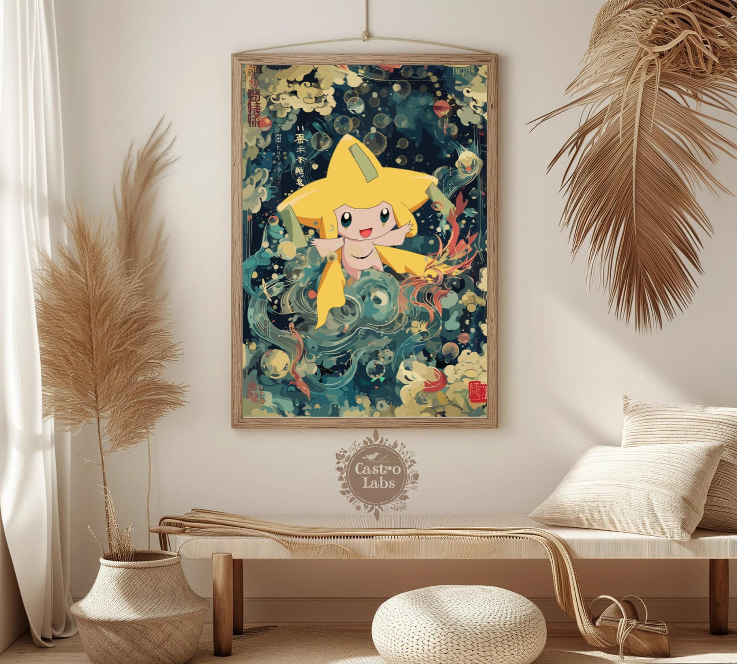 Jirachi: Japanese Tapestry Style Pokemon Anime Poster