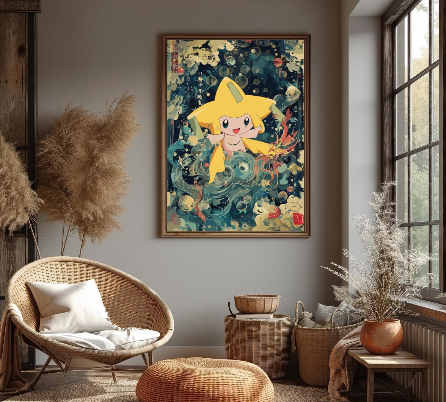 Jirachi: Japanese Tapestry Style Pokemon Anime Poster