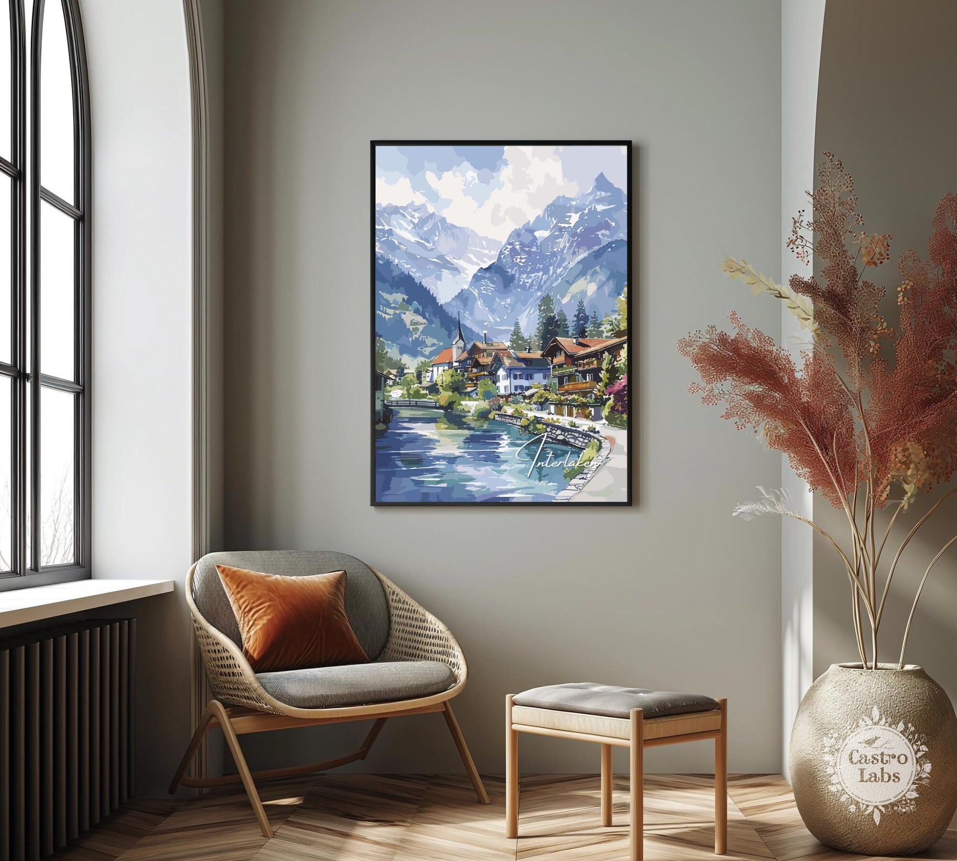 Interlaken Poster, Interlaken Switzerland Print, Interlaken Painting, Interlaken Artwork, Home Décor