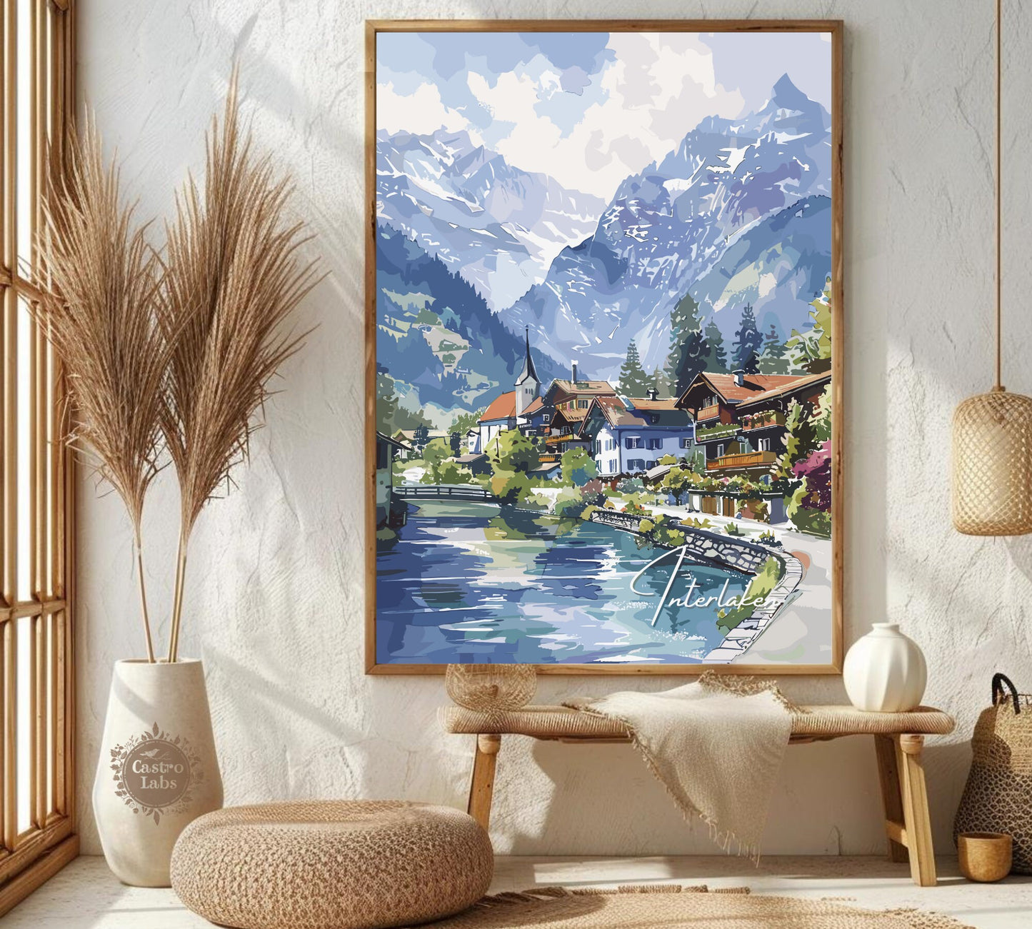 Interlaken Poster, Interlaken Switzerland Print, Interlaken Painting, Interlaken Artwork, Home Décor