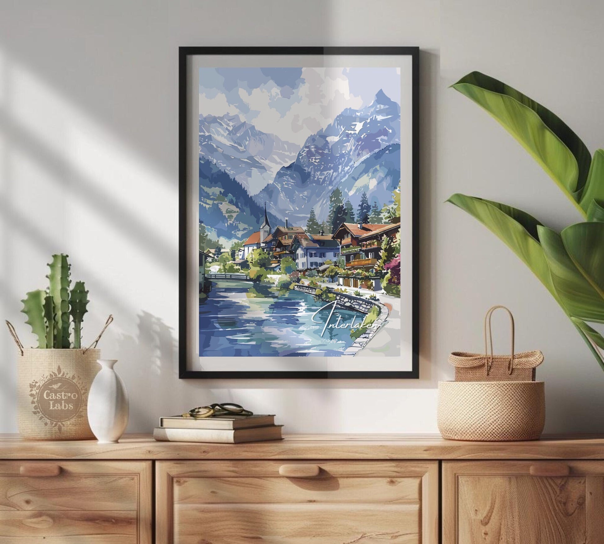 Interlaken Poster, Interlaken Switzerland Print, Interlaken Painting, Interlaken Artwork, Home Décor