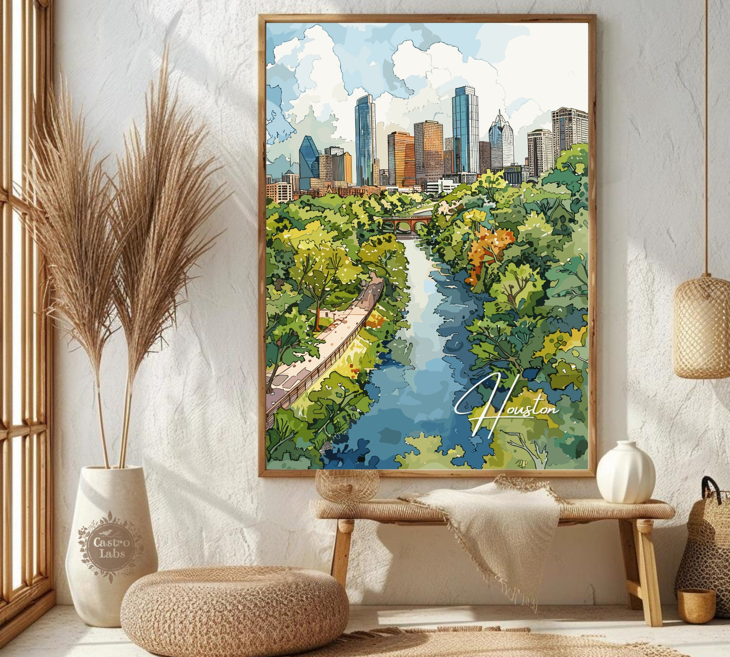 Houston Poster, Houston Texas Print, Houston Painting, Houston Artwork, Home Décor