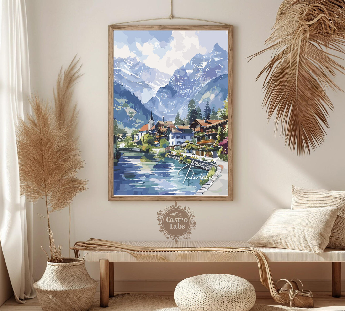 Interlaken Poster, Interlaken Switzerland Print, Interlaken Painting, Interlaken Artwork, Home Décor