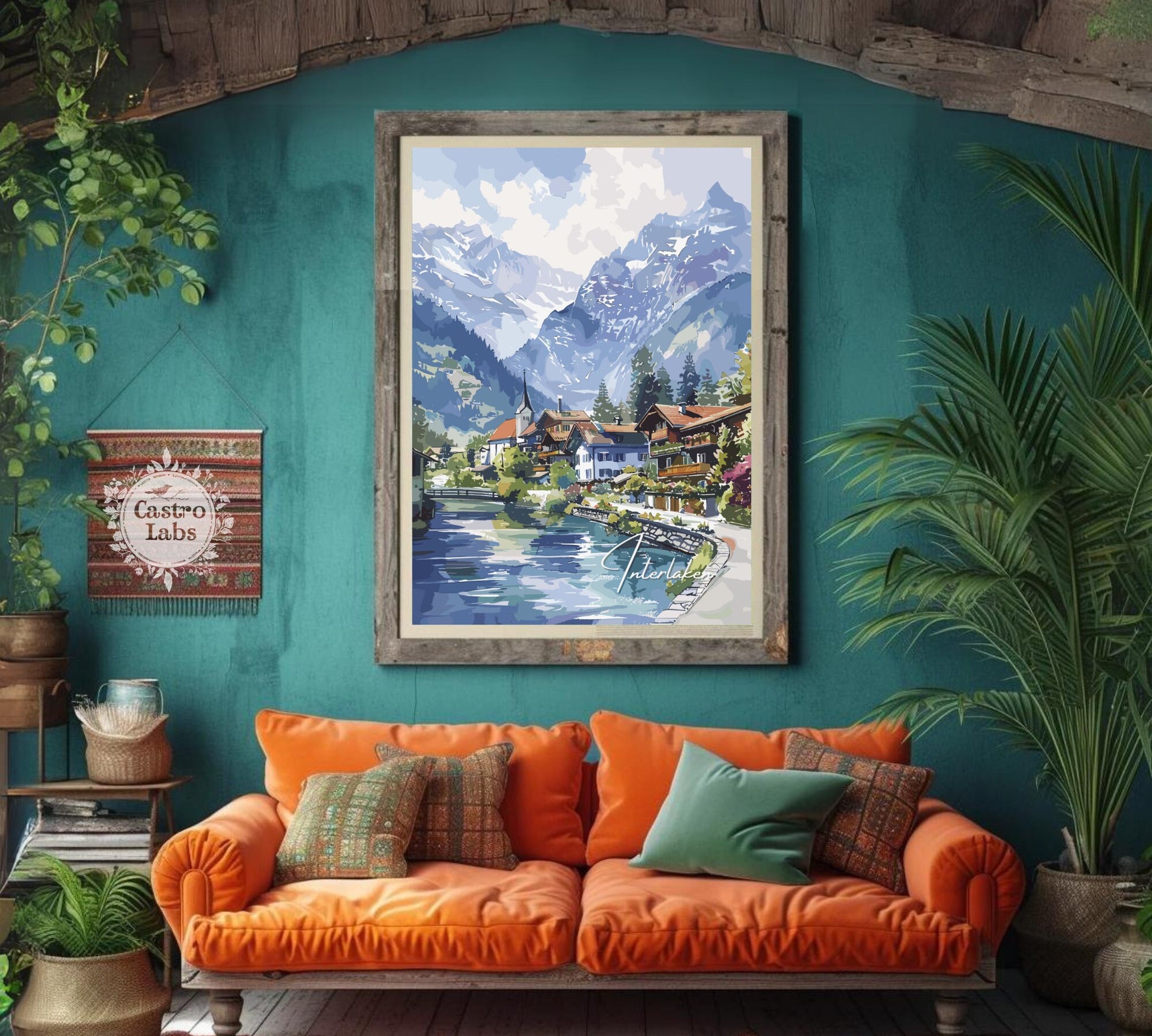 Interlaken Poster, Interlaken Switzerland Print, Interlaken Painting, Interlaken Artwork, Home Décor