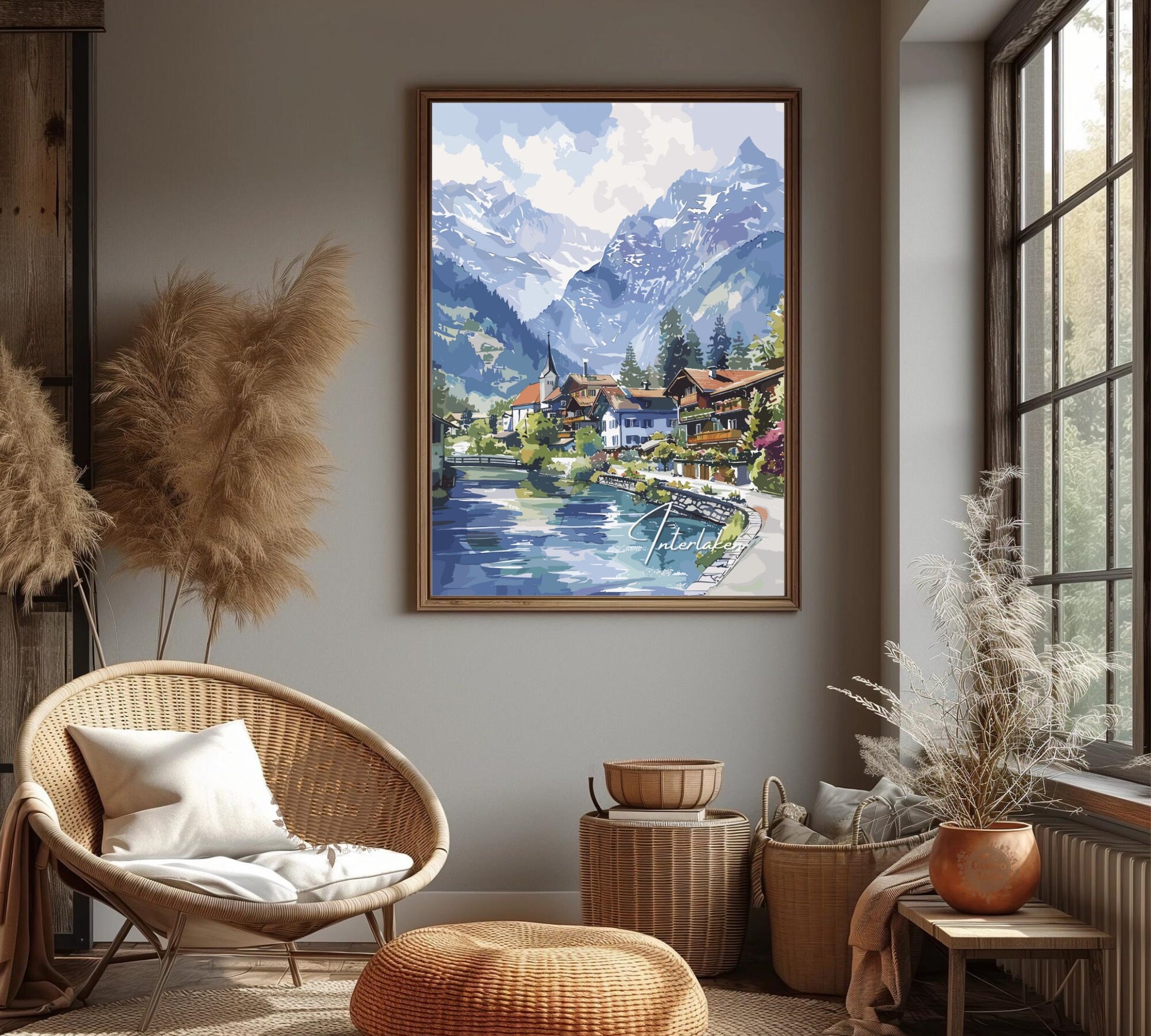 Interlaken Poster, Interlaken Switzerland Print, Interlaken Painting, Interlaken Artwork, Home Décor