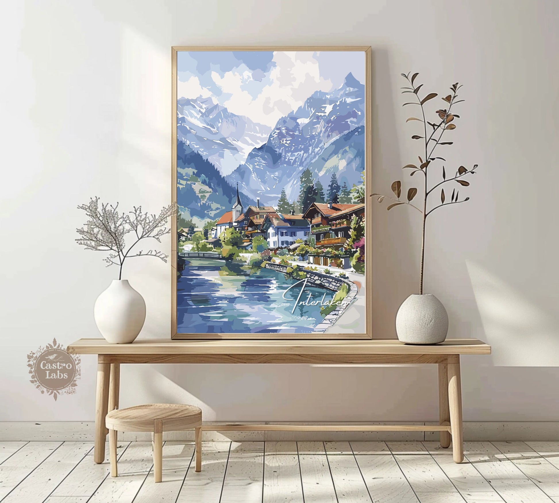 Interlaken Poster, Interlaken Switzerland Print, Interlaken Painting, Interlaken Artwork, Home Décor