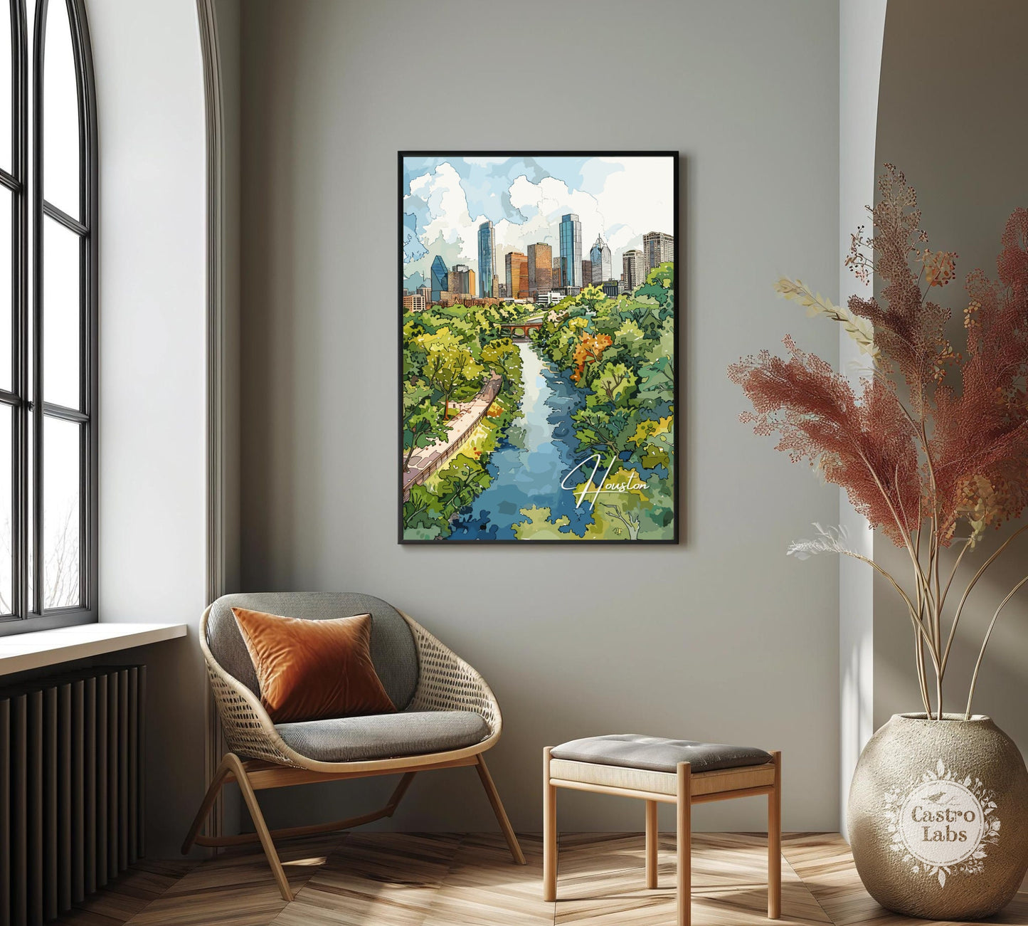 Houston Poster, Houston Texas Print, Houston Painting, Houston Artwork, Home Décor