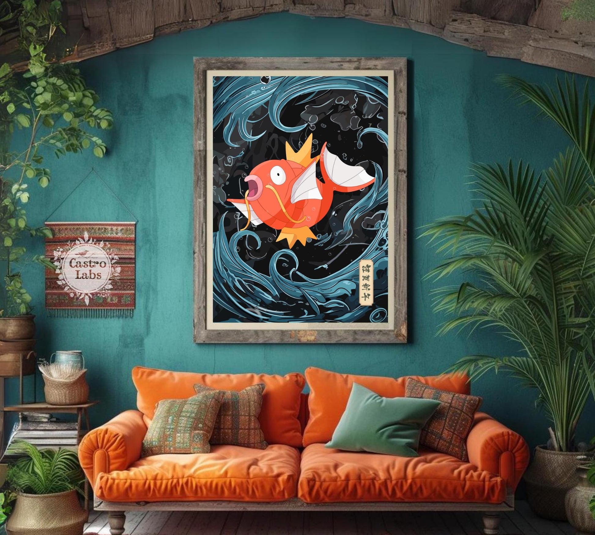 Magikarp Poster: Japanese Tapestry Style Pokemon Anime Poster