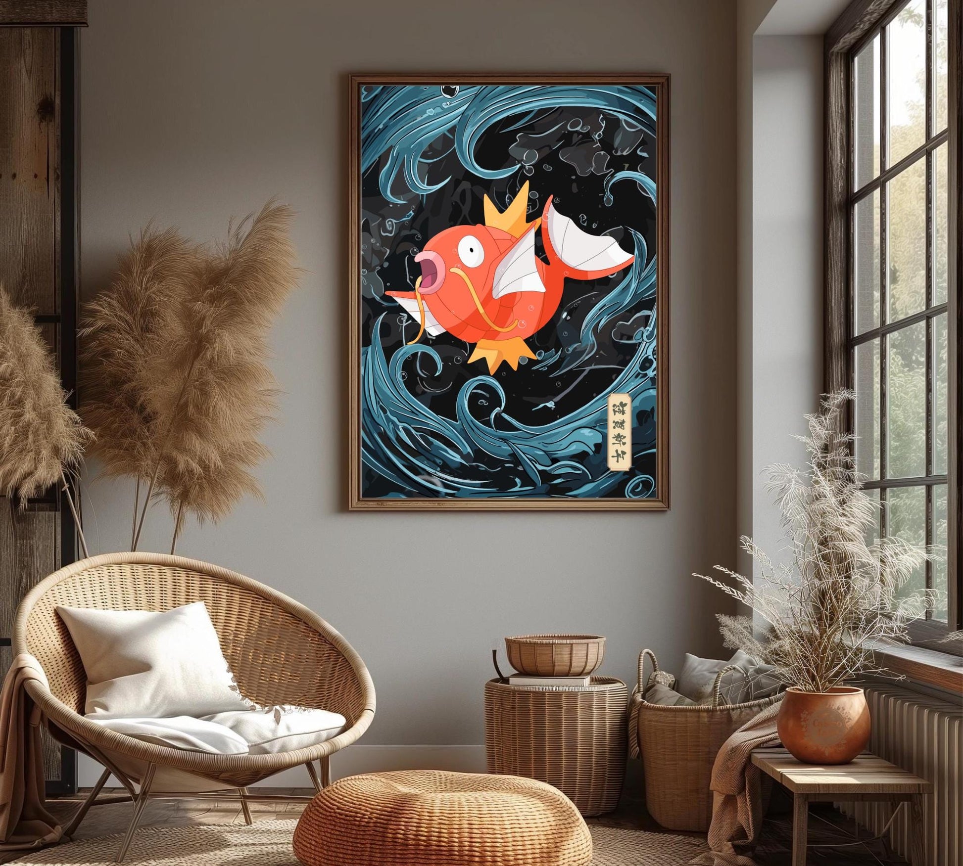 Magikarp Poster: Japanese Tapestry Style Pokemon Anime Poster