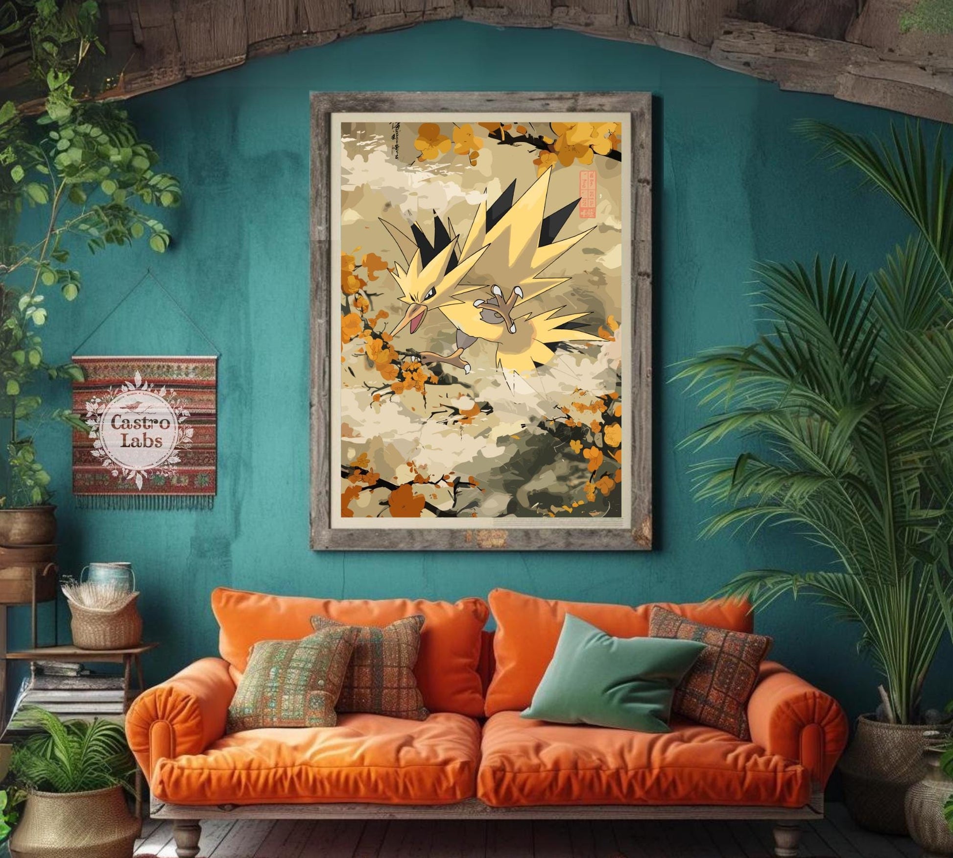 Zapdos: Japanese Tapestry Style Pokemon Anime Poster