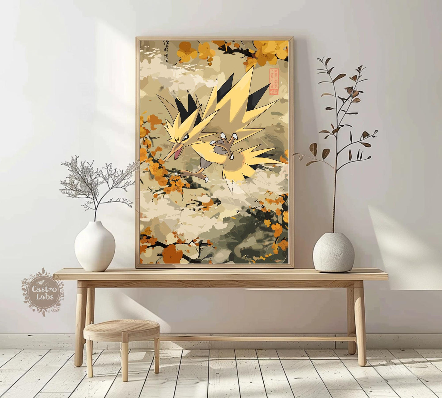 Zapdos: Japanese Tapestry Style Pokemon Anime Poster