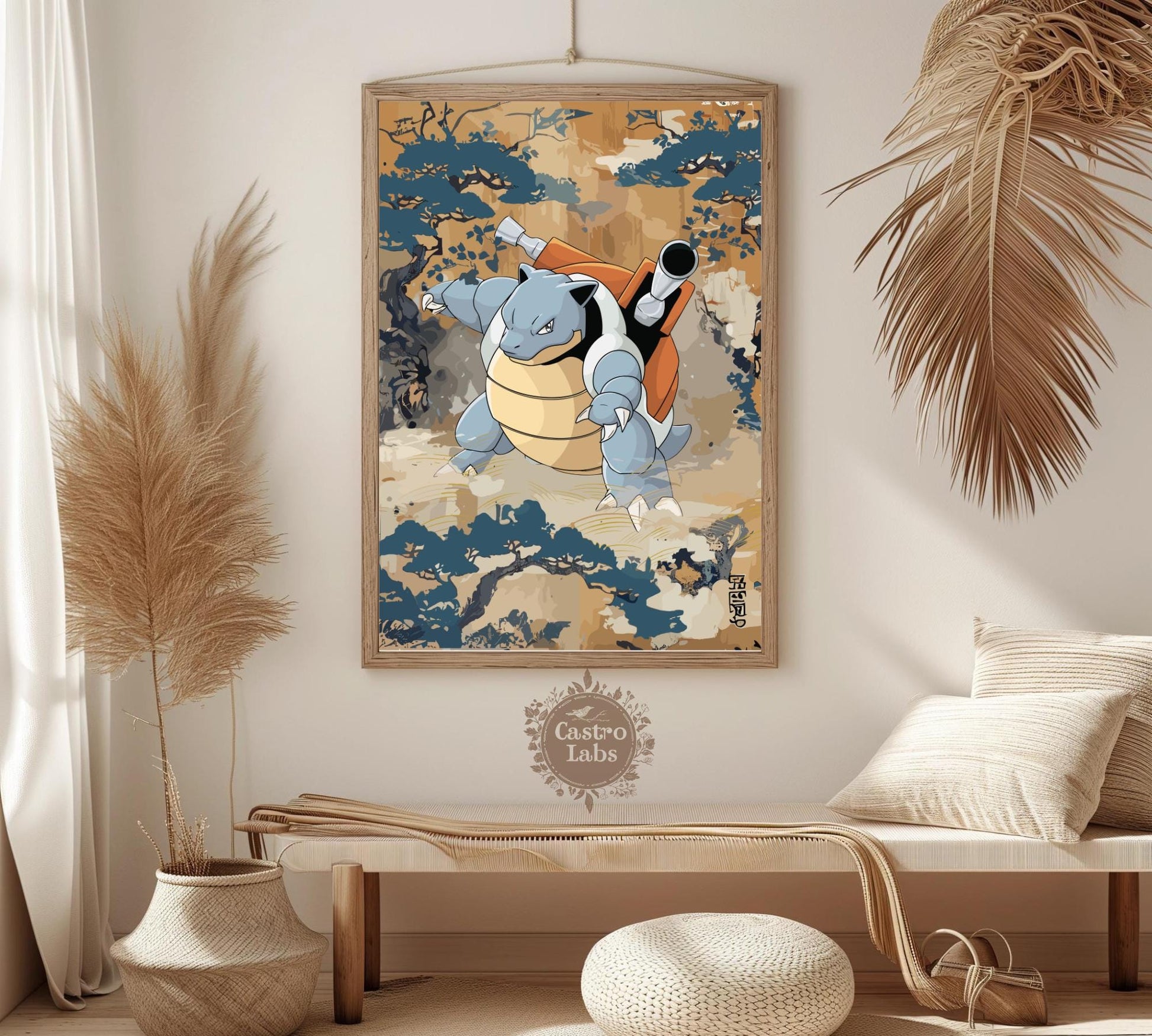 Blastoise Poster: Japanese Tapestry Style Pokemon Anime Poster