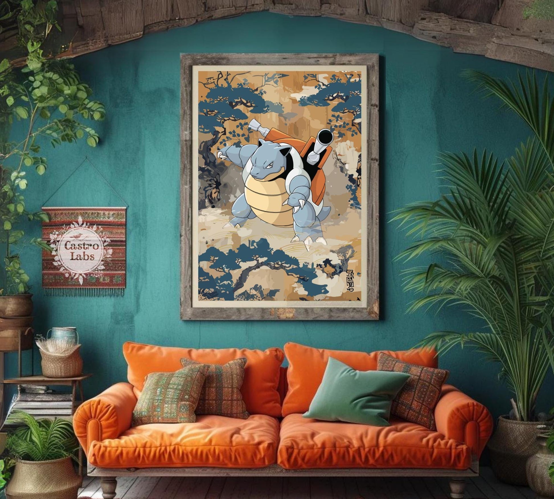 Blastoise Poster: Japanese Tapestry Style Pokemon Anime Poster