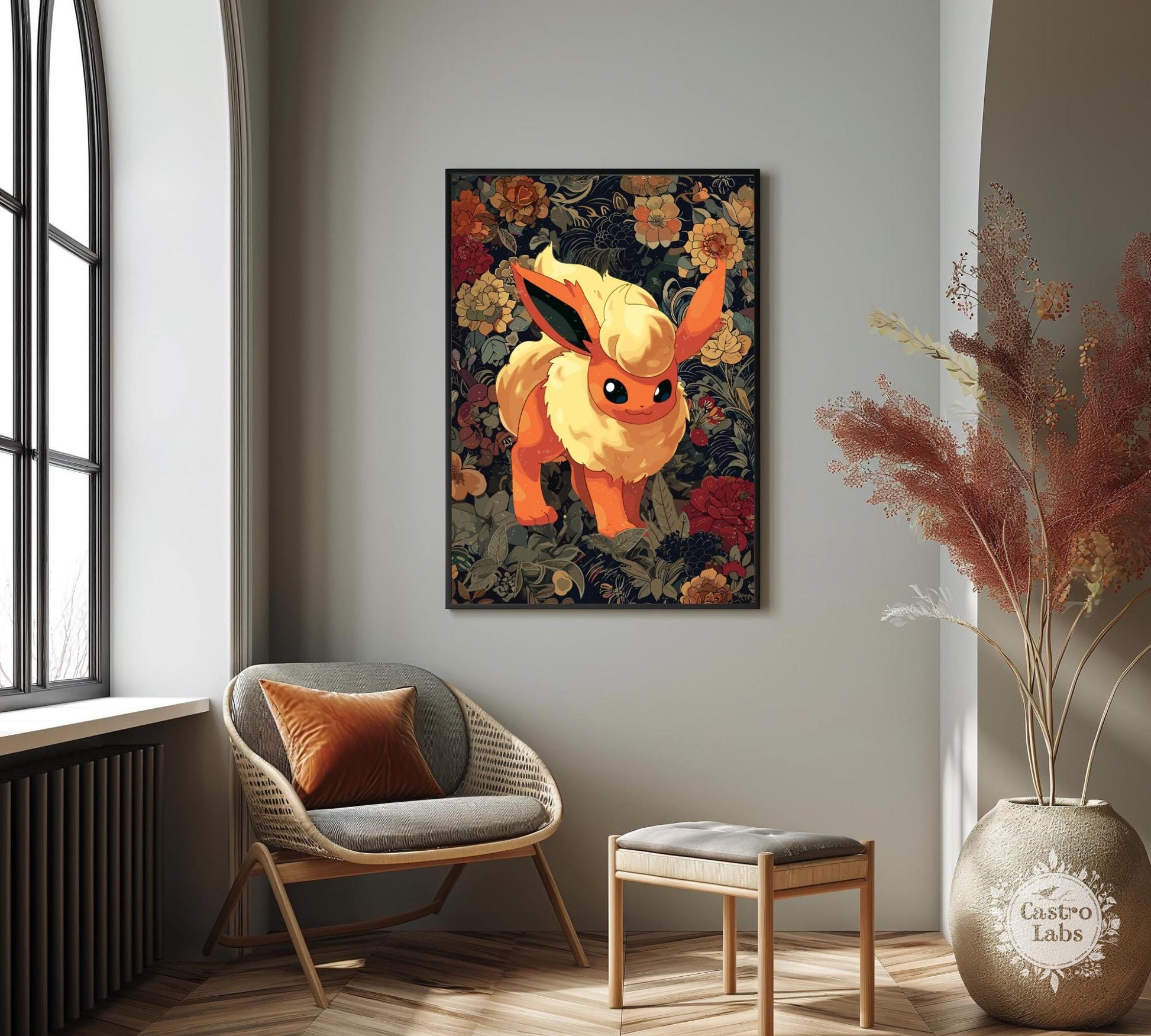 Flareon: Japanese Tapestry Style Pokemon Anime Poster