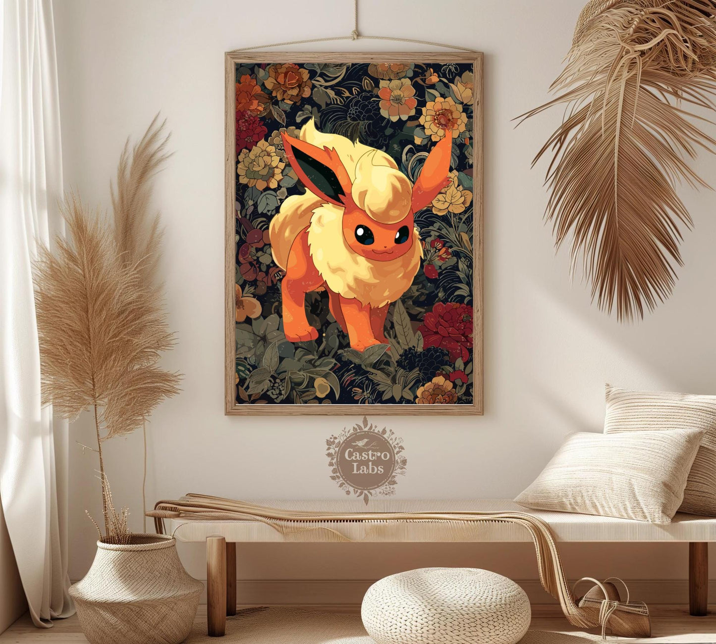 Flareon: Japanese Tapestry Style Pokemon Anime Poster