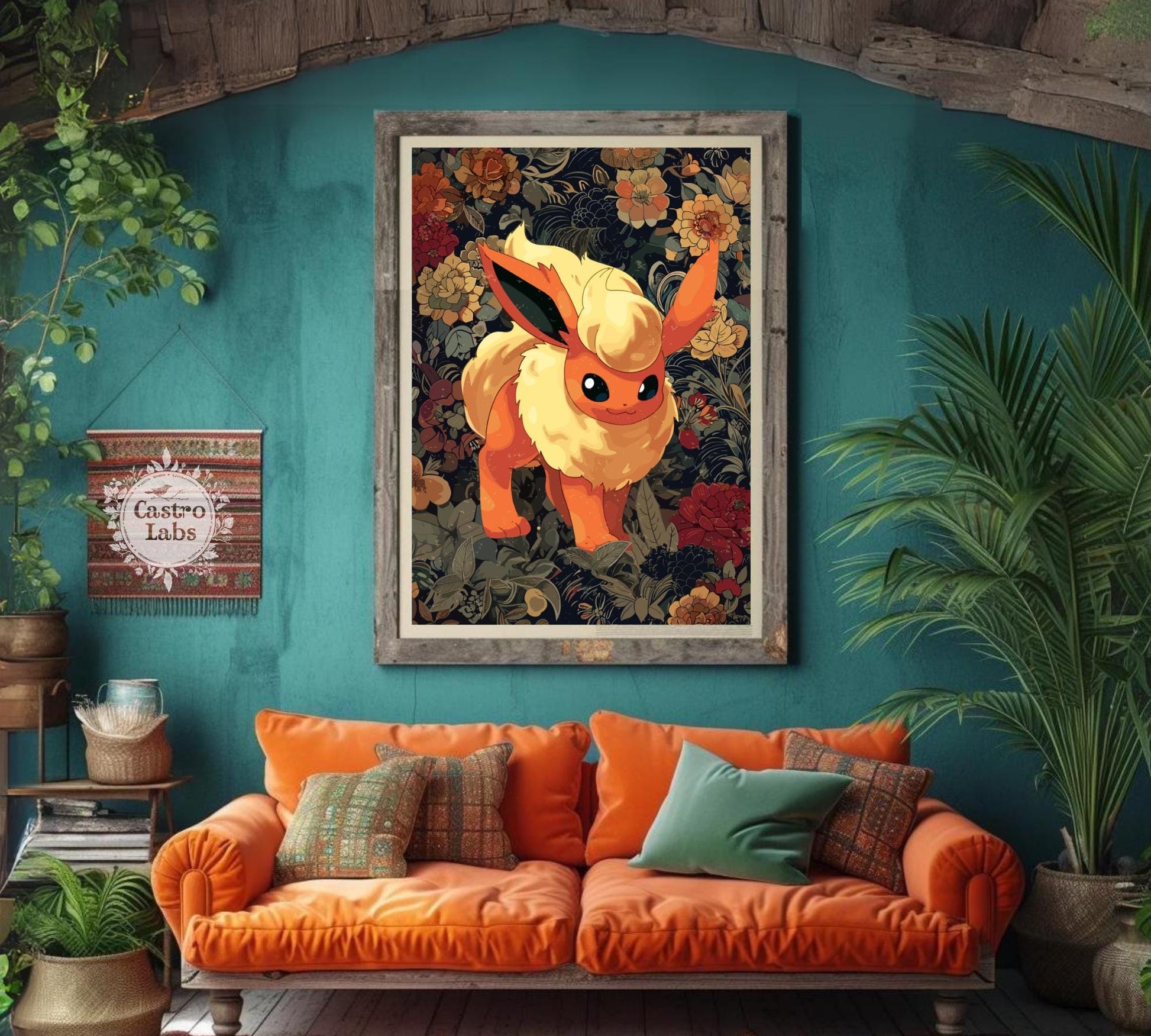 Flareon: Japanese Tapestry Style Pokemon Anime Poster