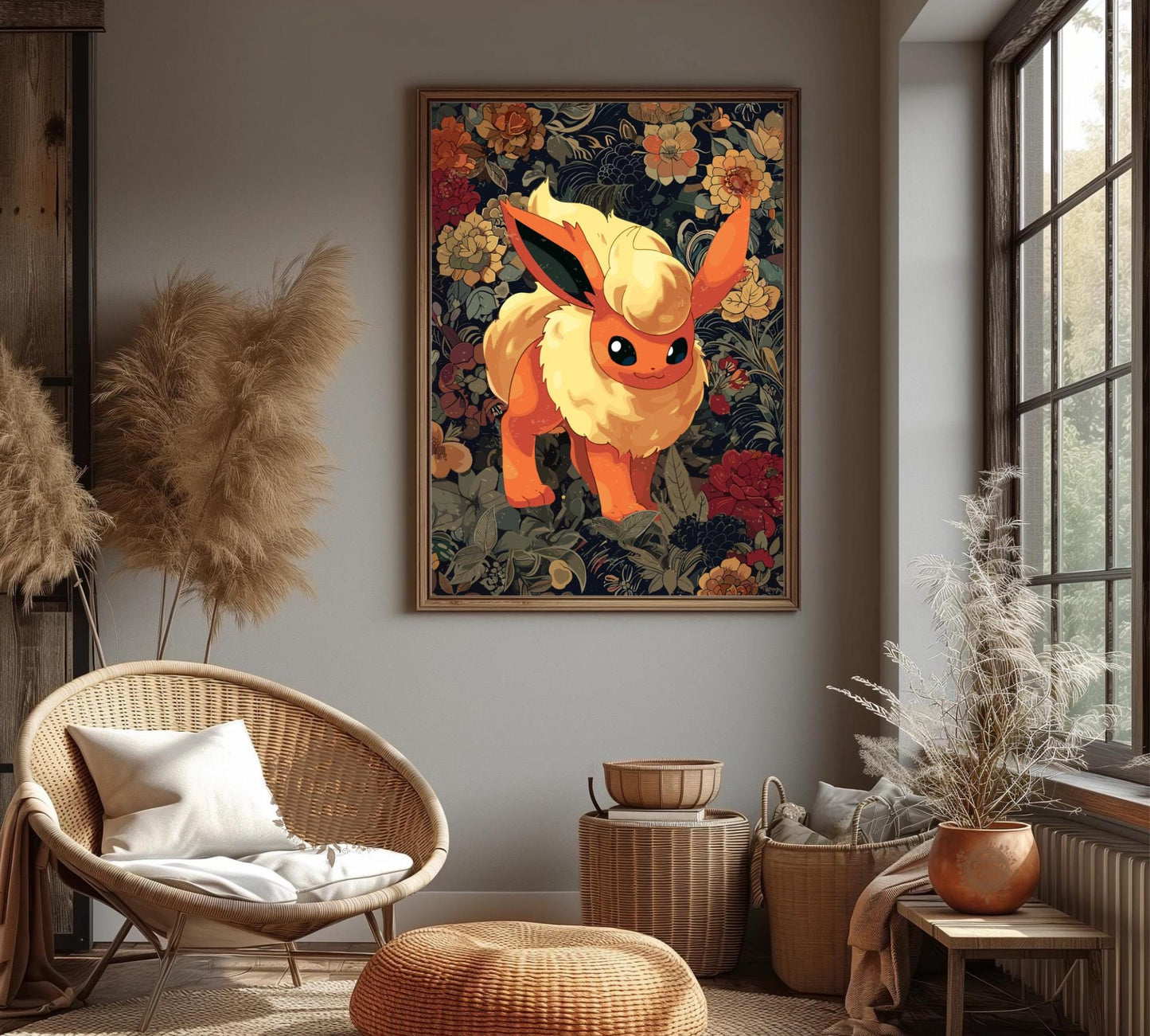 Flareon: Japanese Tapestry Style Pokemon Anime Poster