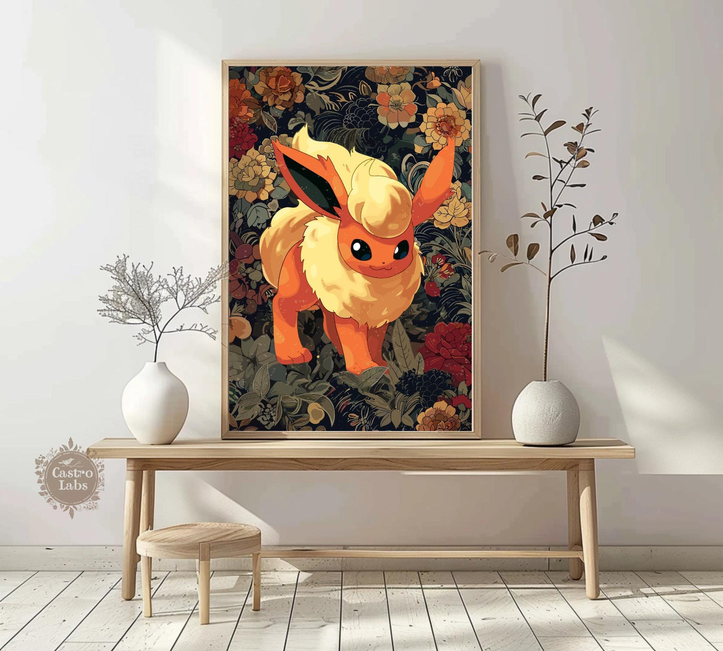 Flareon: Japanese Tapestry Style Pokemon Anime Poster