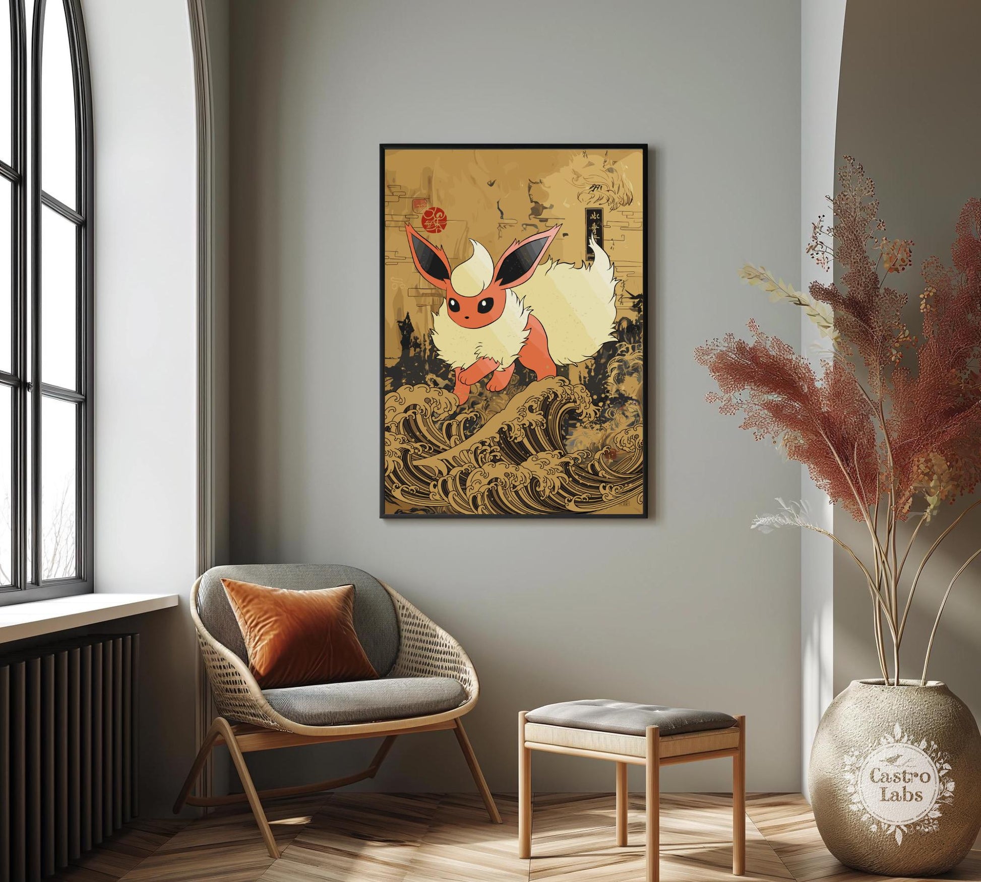 Flareon: Japanese Tapestry Style Pokemon Anime Poster