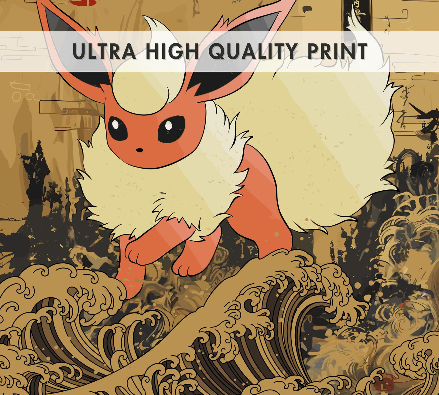 Flareon: Japanese Tapestry Style Pokemon Anime Poster