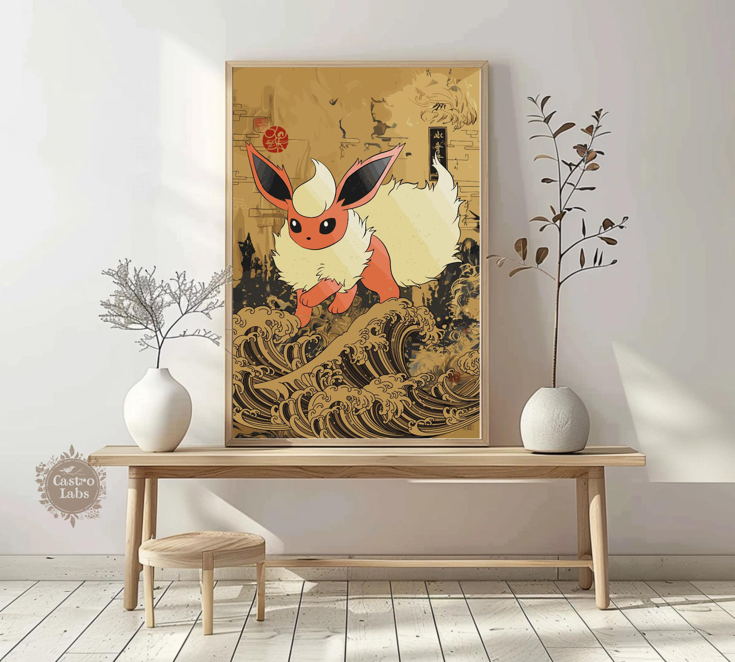 Flareon: Japanese Tapestry Style Pokemon Anime Poster