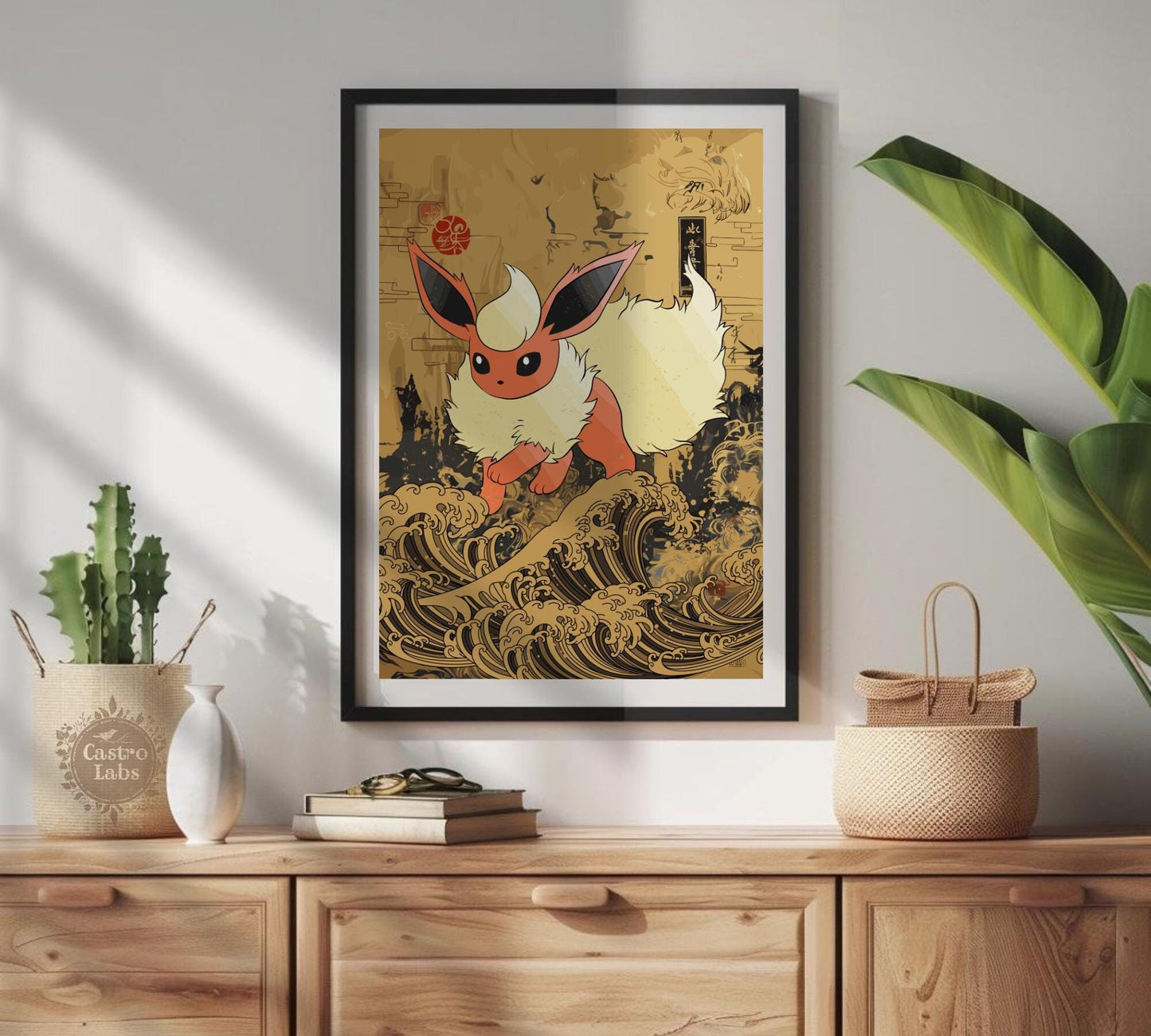 Flareon: Japanese Tapestry Style Pokemon Anime Poster