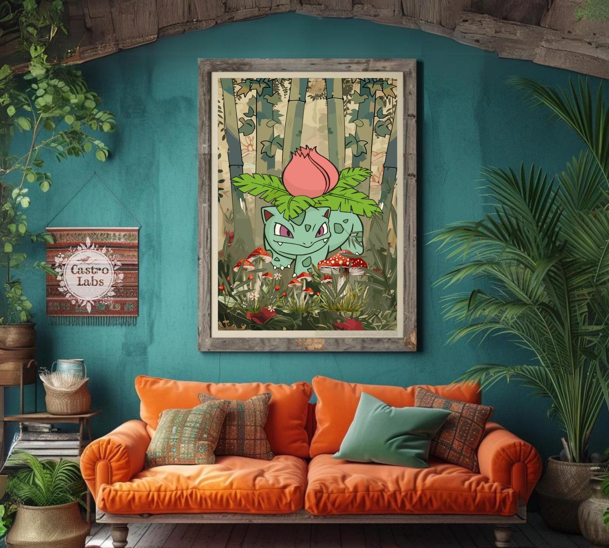 Ivysaur Poster: Japanese Tapestry Style Pokemon Anime Poster