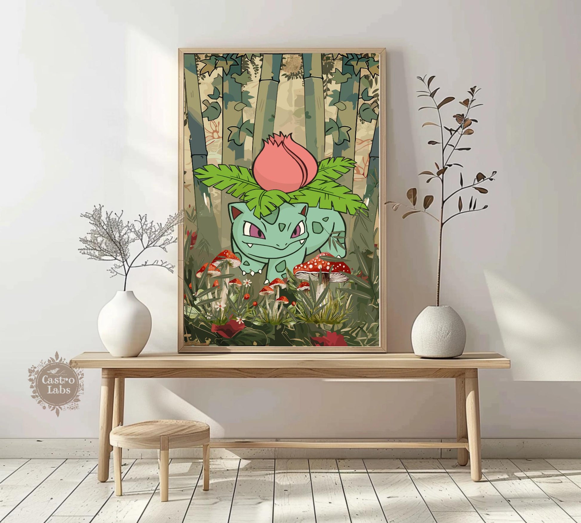 Ivysaur Poster: Japanese Tapestry Style Pokemon Anime Poster