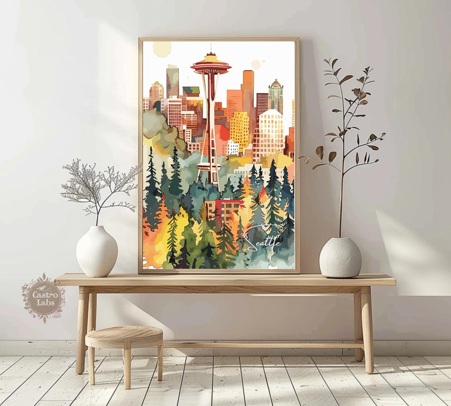 Seattle Poster, Seattle Print, Seattle Photo Print, Seattle Watercolour