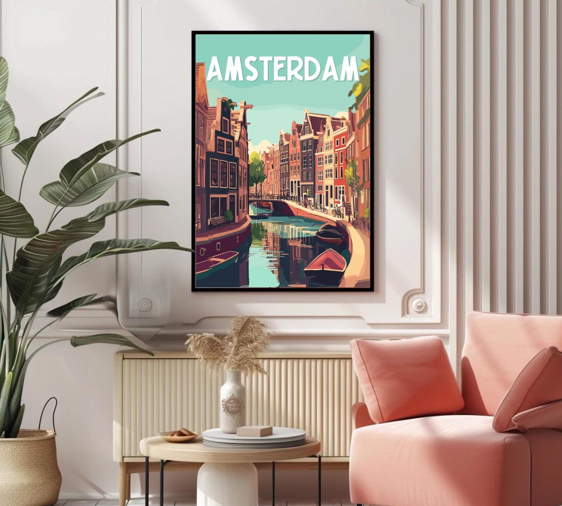 Amsterdam Canal Print, Amsterdam Houses and Canal Scene Print