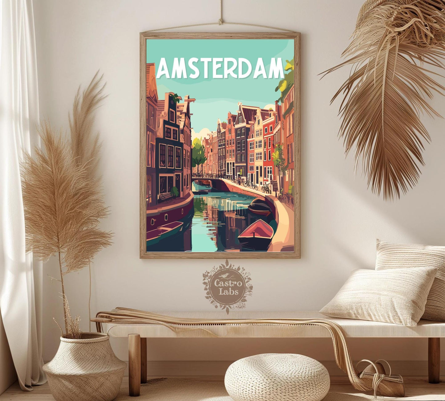 Amsterdam Canal Print, Amsterdam Houses and Canal Scene Print