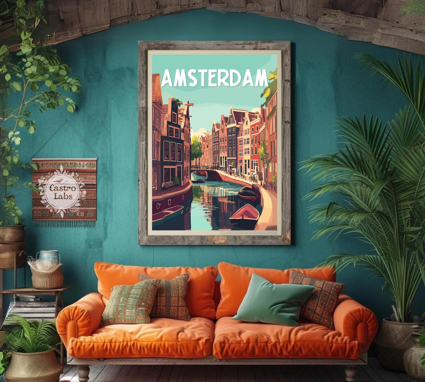 Amsterdam Canal Print, Amsterdam Houses and Canal Scene Print