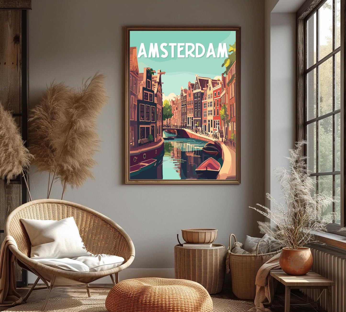 Amsterdam Canal Print, Amsterdam Houses and Canal Scene Print