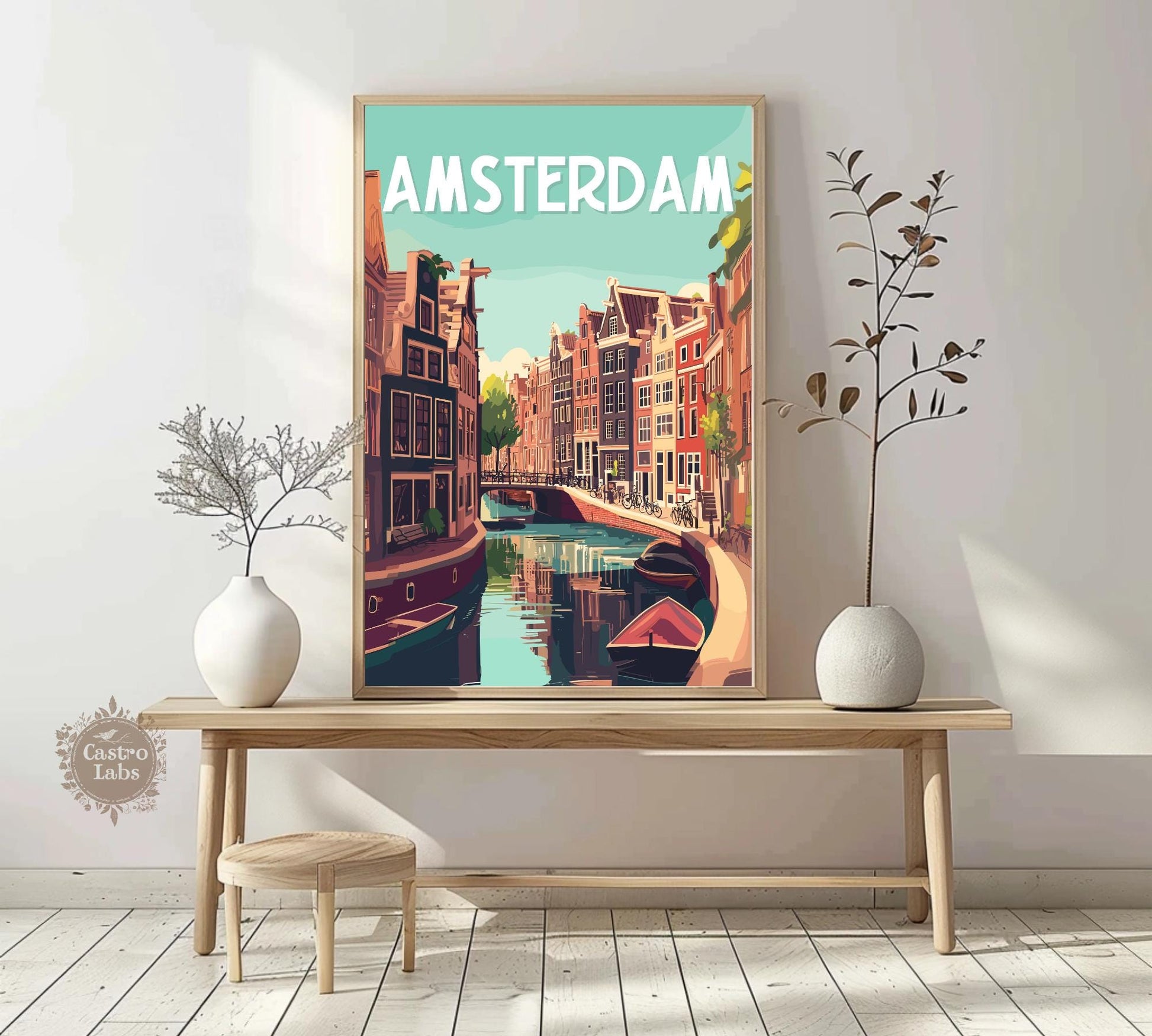 Amsterdam Canal Print, Amsterdam Houses and Canal Scene Print