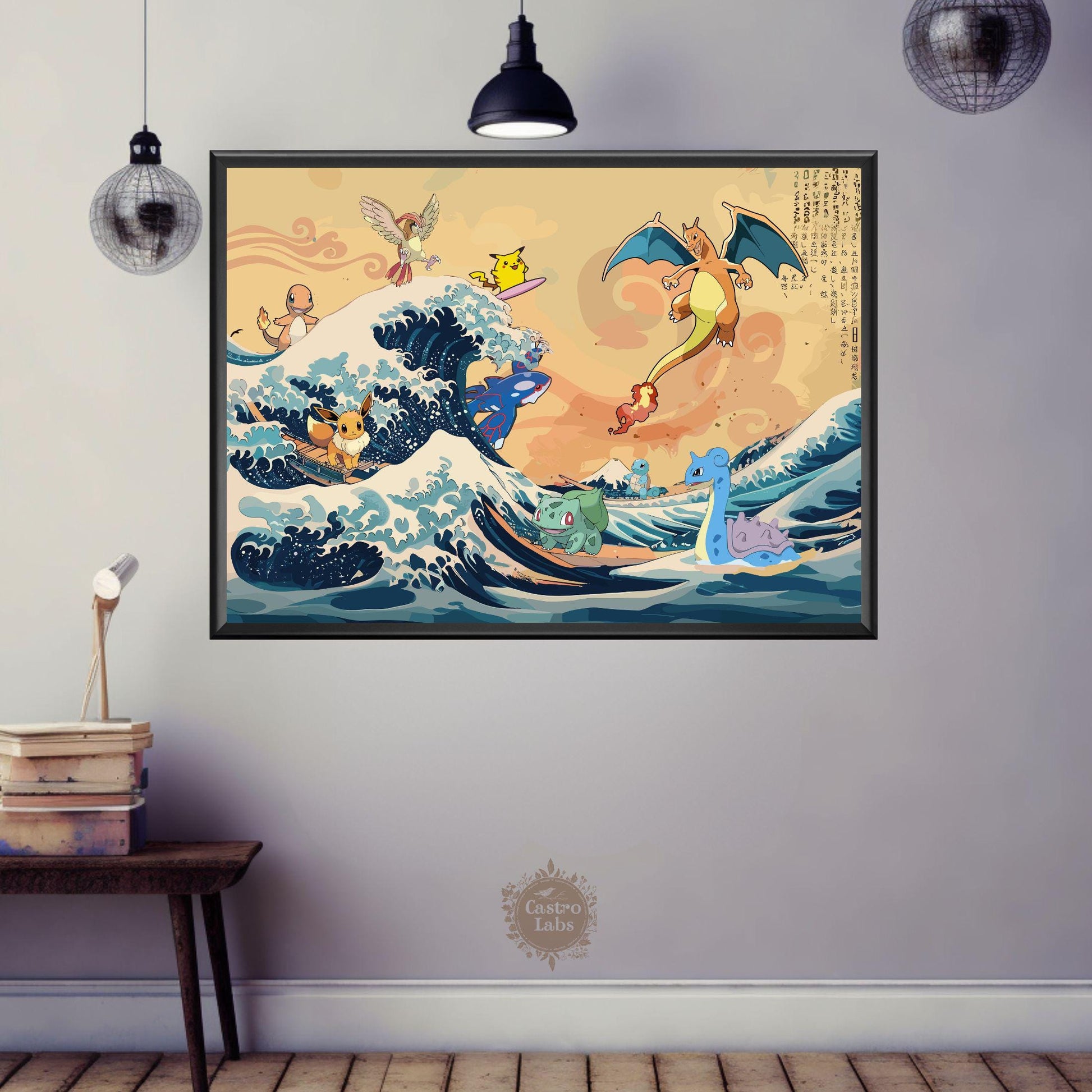 Pokemon on The Great Wave off Kanagawa Landscape Poster