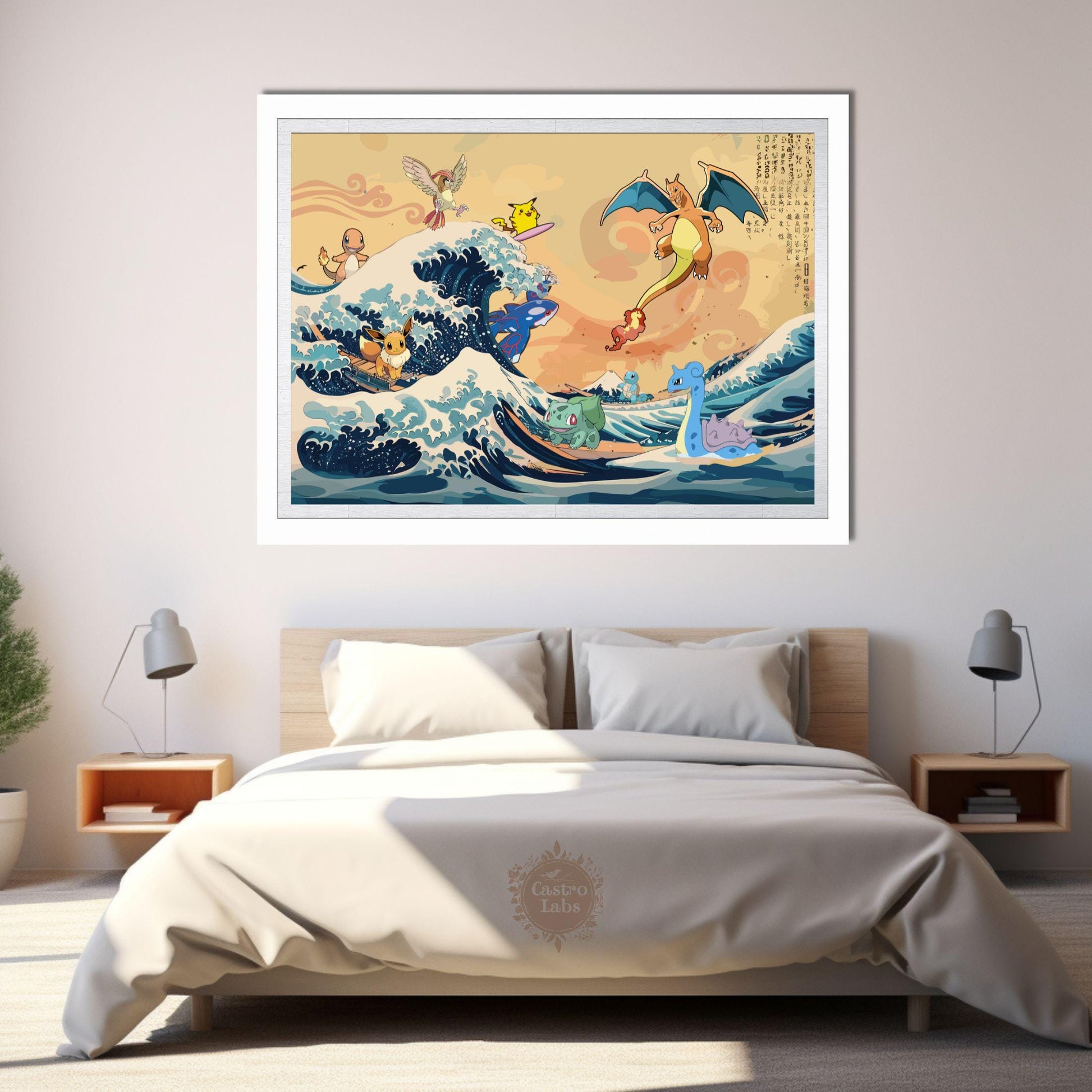 Pokemon on The Great Wave off Kanagawa Landscape Poster