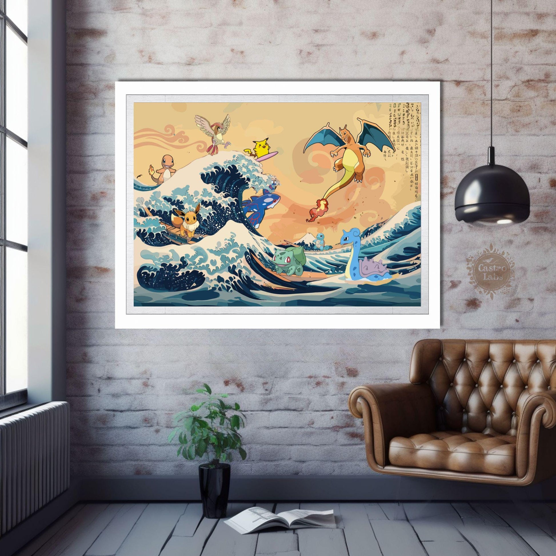 Pokemon on The Great Wave off Kanagawa Landscape Poster