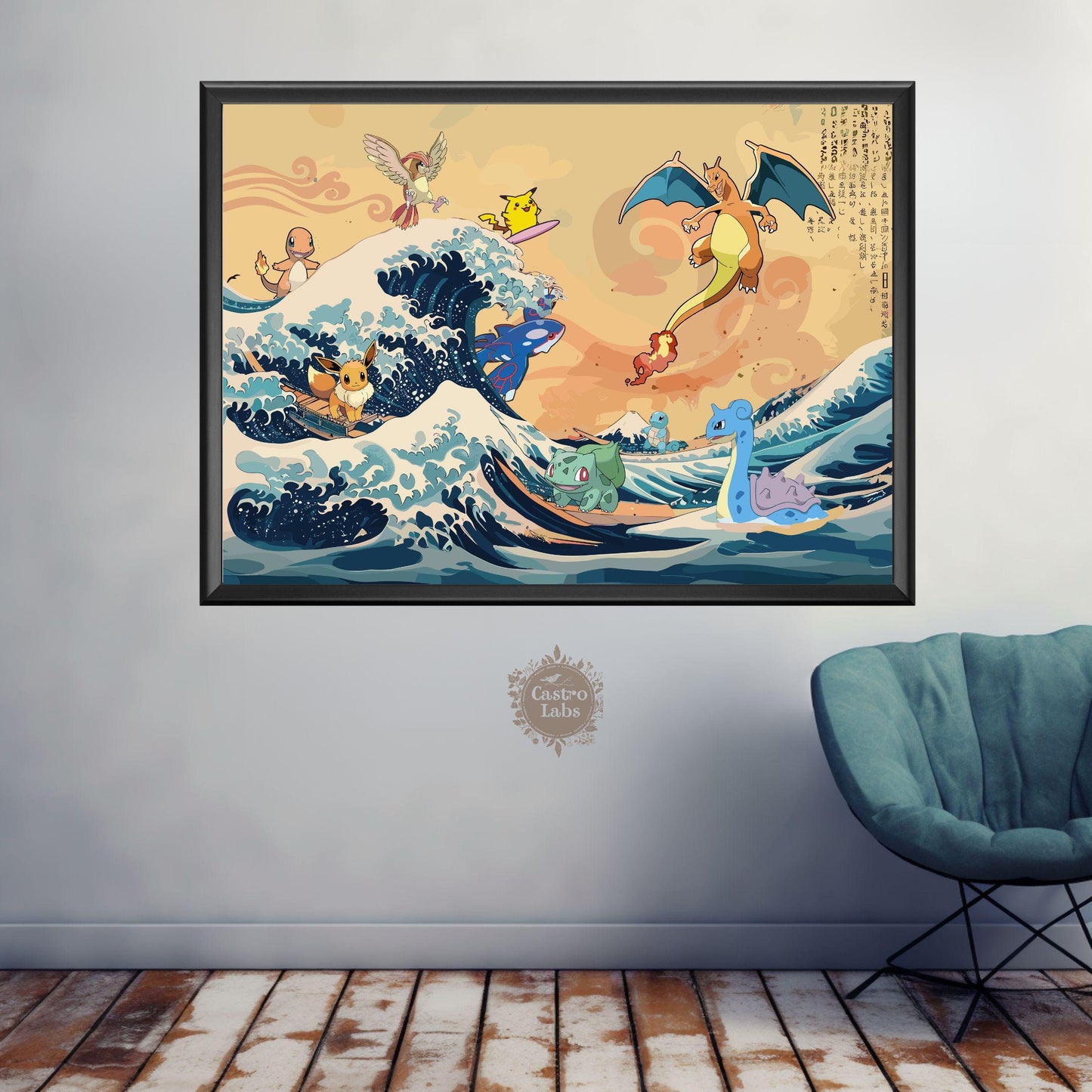 Pokemon on The Great Wave off Kanagawa Landscape Poster