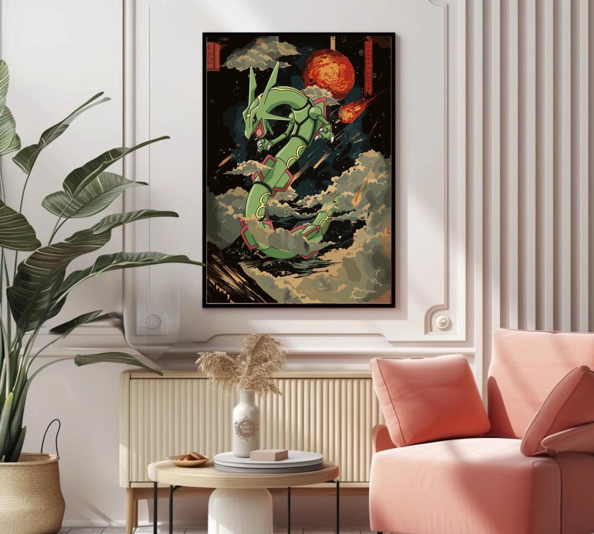 Rayquaza Print: Japanese Tapestry Style Pokemon Anime Poster