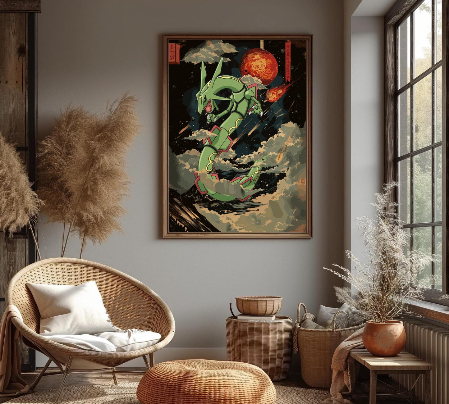 Rayquaza Print: Japanese Tapestry Style Pokemon Anime Poster