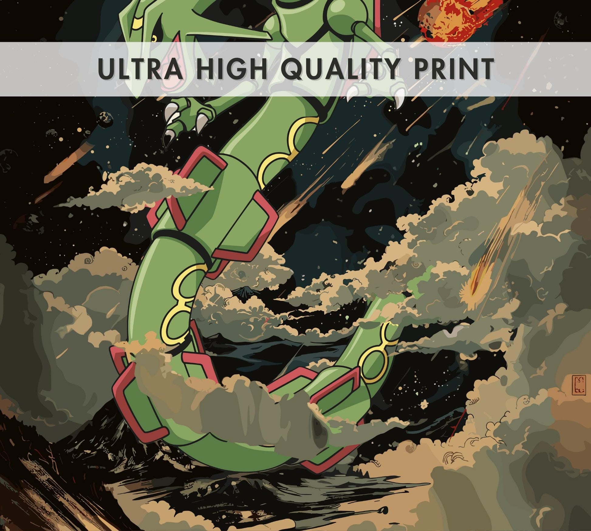 Rayquaza Print: Japanese Tapestry Style Pokemon Anime Poster