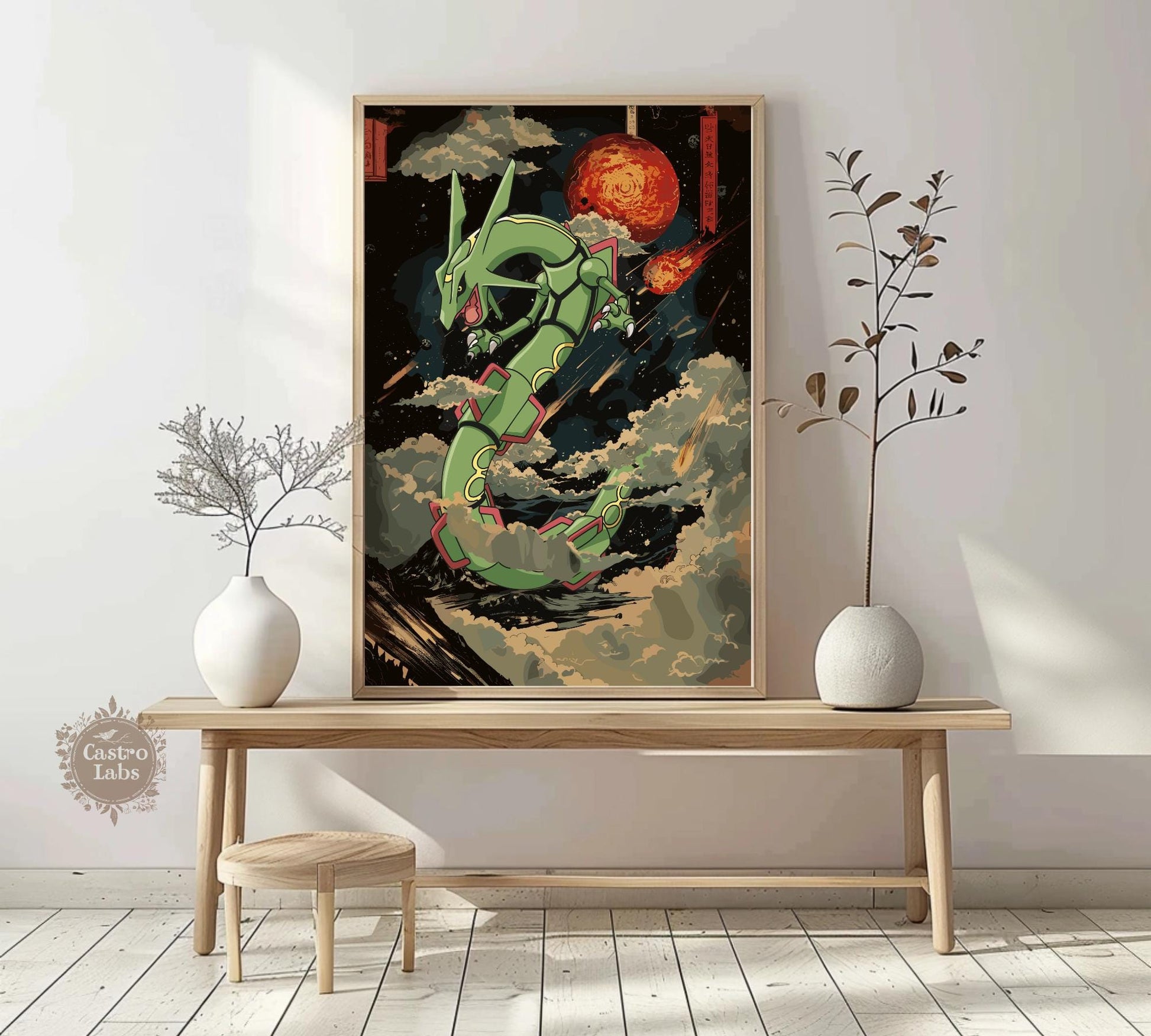 Rayquaza Print: Japanese Tapestry Style Pokemon Anime Poster