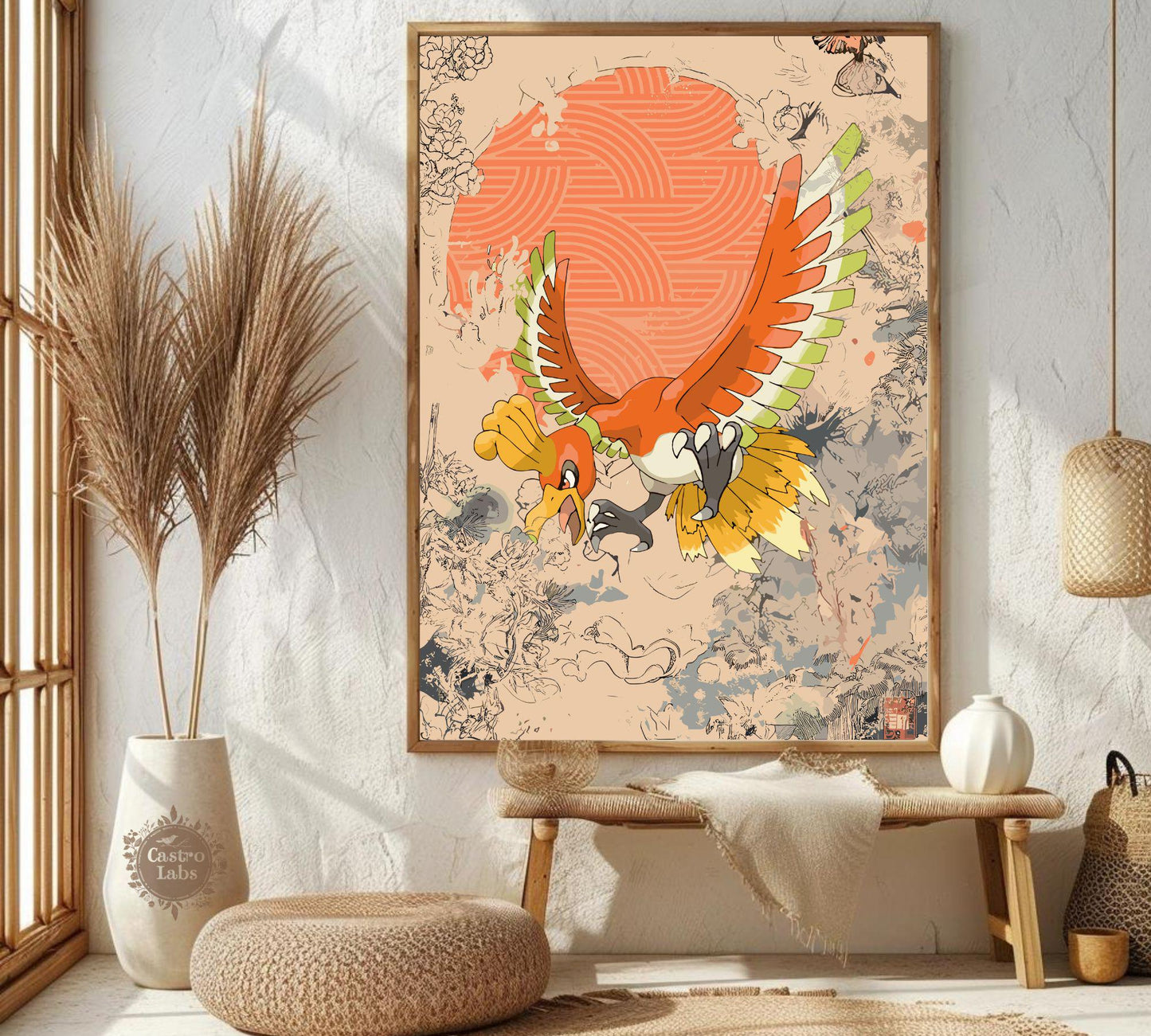 Ho-oh Print: Japanese Style Legendary Pokemon Inspired Anime Artwork