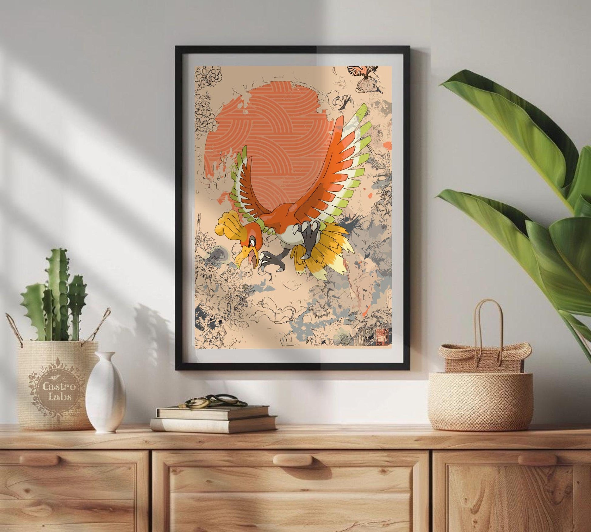 Ho-oh Print: Japanese Style Legendary Pokemon Inspired Anime Artwork