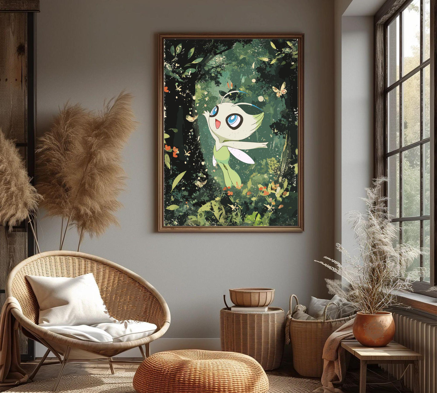 Celebi Print: Japanese Style Legendary Pokemon Inspired Anime Artwork