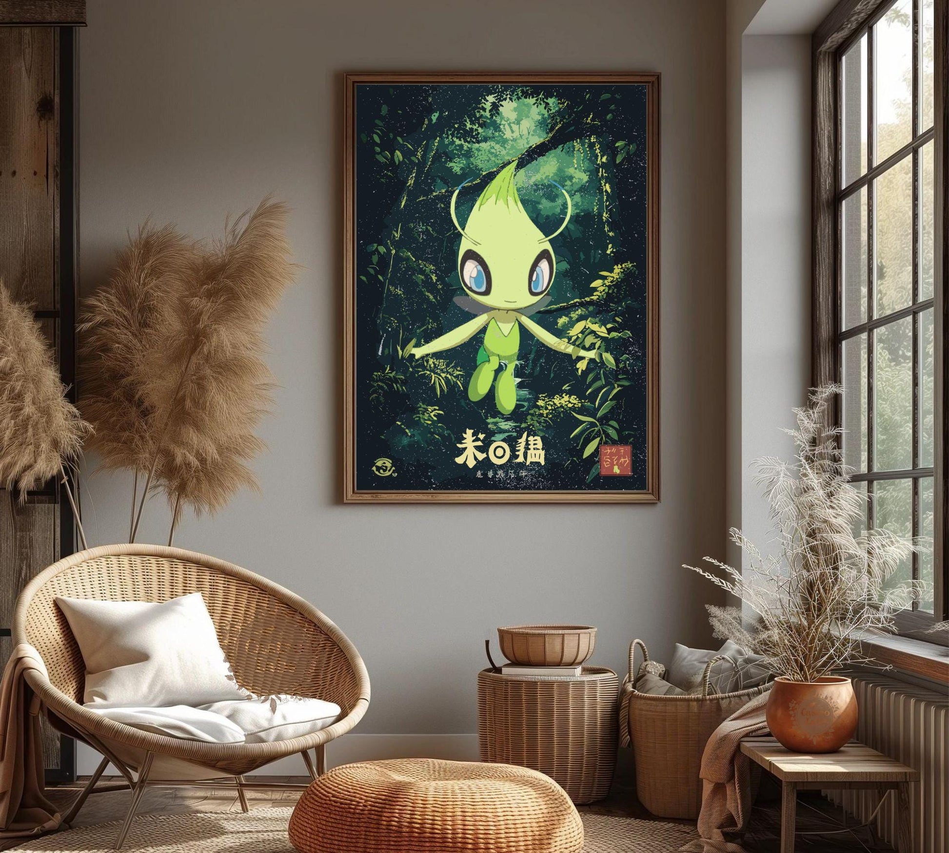 Celebi Pokemon Poster: Japanese Style Legendary Pokemon Inspired Anime Artwork