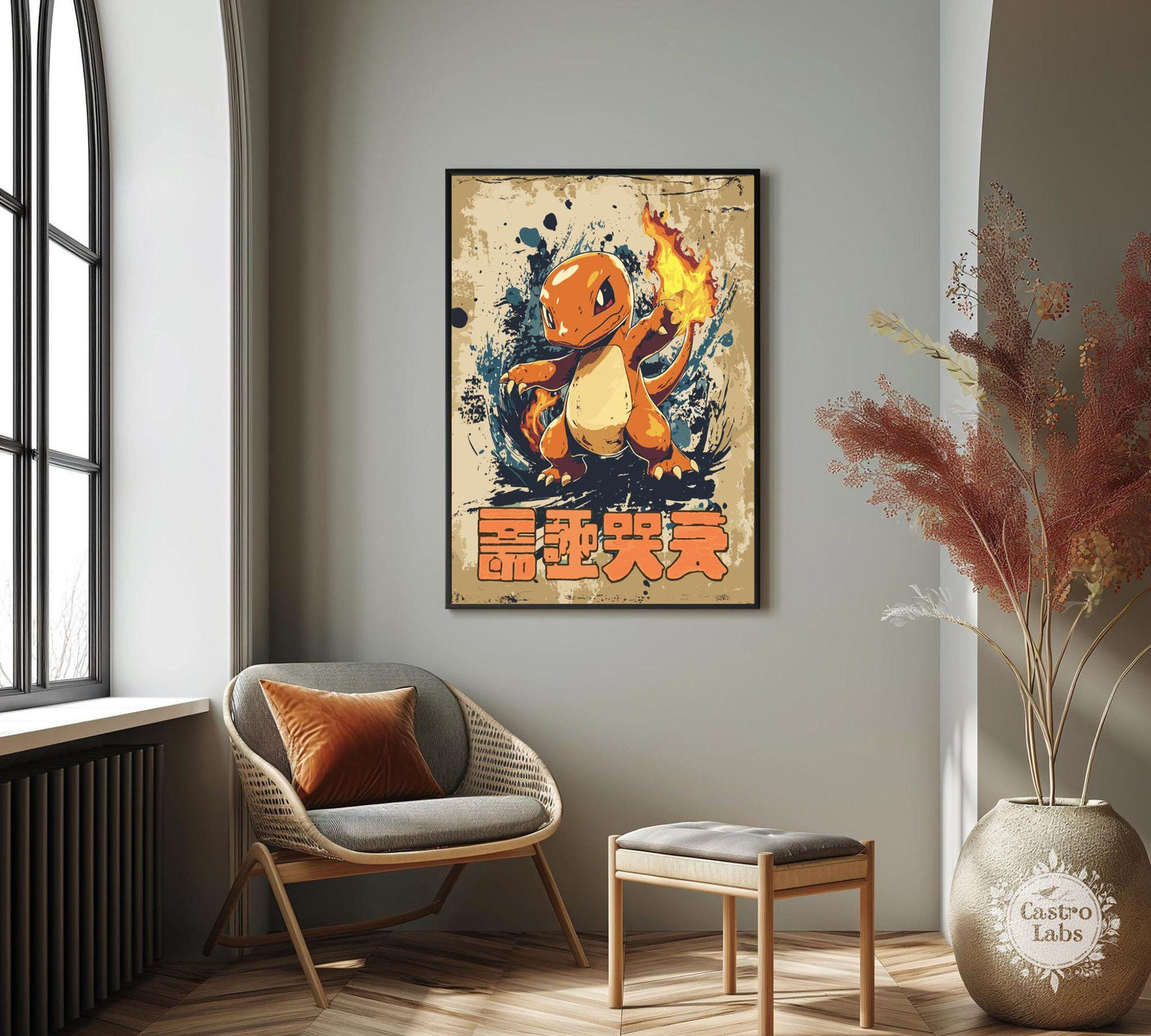 Charmander Pokemon Poster: Japanese Tapestry Style