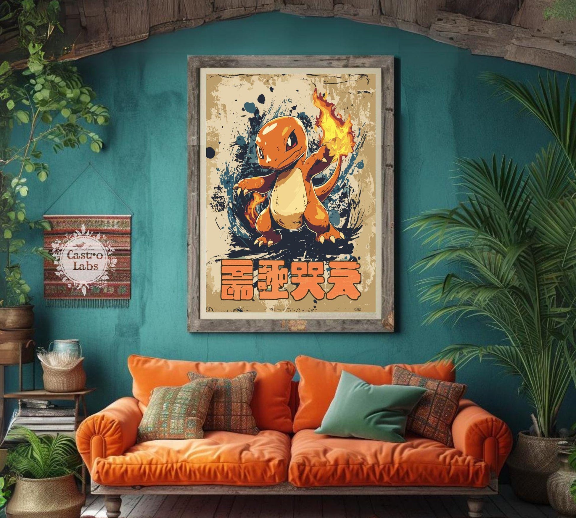 Charmander Pokemon Poster: Japanese Tapestry Style