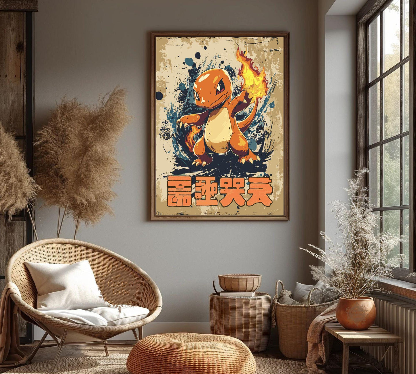 Charmander Pokemon Poster: Japanese Tapestry Style