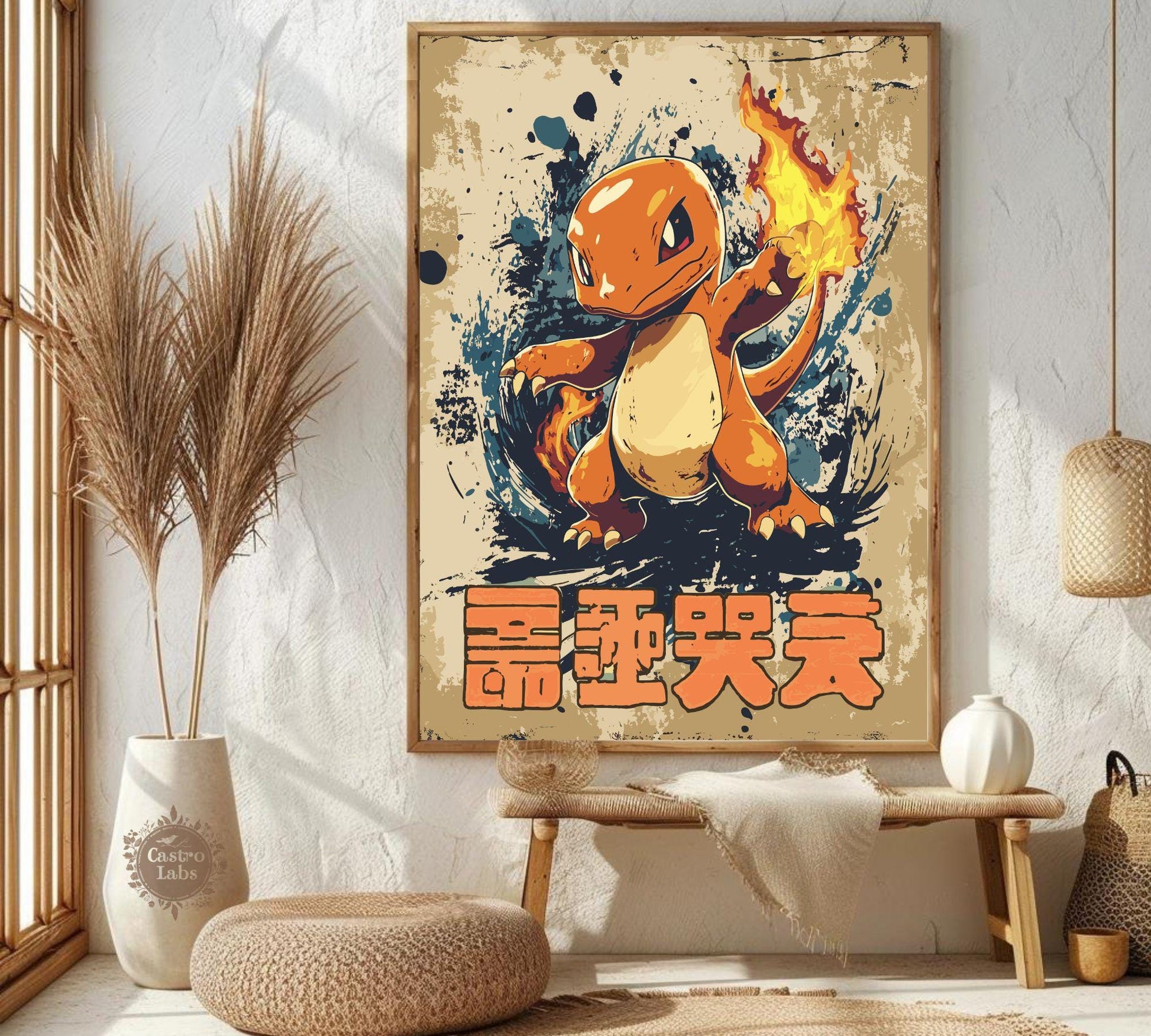 Charmander Pokemon Poster: Japanese Tapestry Style